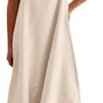 Women's  Summer Linen Maxi Dress Contrast Spaghetti Strap Dress Backless Casual Party Beach Dresses