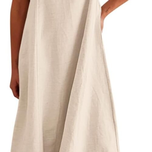Women's  Summer Linen Maxi Dress Contrast Spaghetti Strap Dress Backless Casual Party Beach Dresses