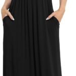 Women's Short Sleeve Loose Plain Maxi Dresses Casual Long Dresses with Pockets