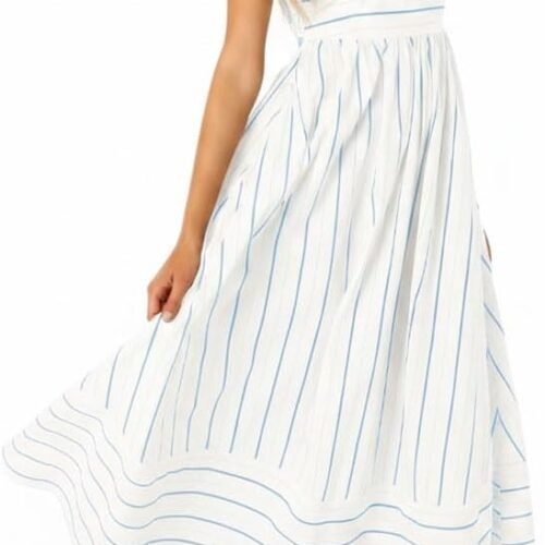 Women's Striped Back Smocked Maxi Dress Sexy Spaghetti Strap Cut Out Flowy Swing Long Dress