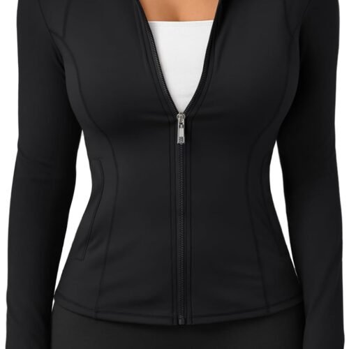 Women Lightweight Zip Up Jackets Athletic Workout Hoodies Spring Shirt Fitted Gym Clothes with Pocket