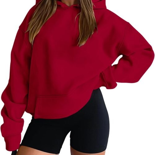 Women Hoodies Casual Pullover Long Sleeve Sweatshirt Kangaroo Pocket Drop Shoulder Sweater