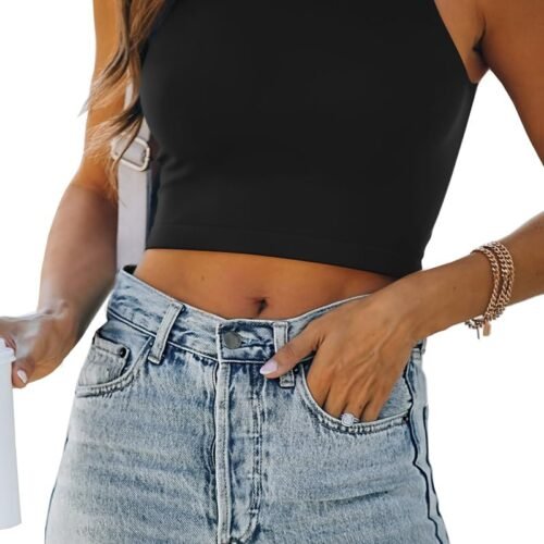Womens Sexy Sleeveless Double Lined Crop Tops Workout Cute Tight Racerback Tank Tops Summer Clothes Teen Girls