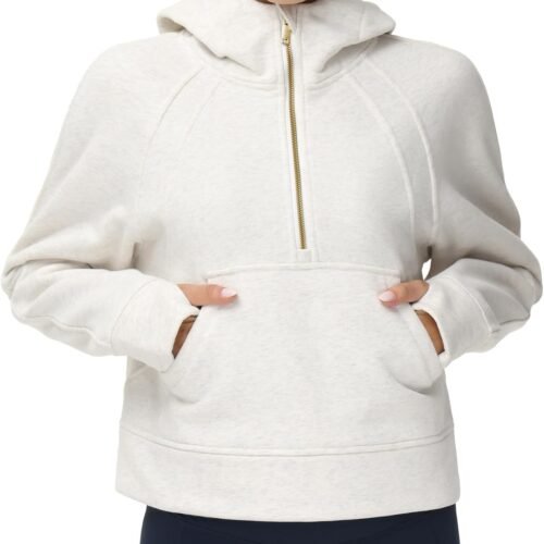 Womens' Hoodies Half Zip Long Sleeve Fleece Crop Pullover Sweatshirts with Pockets Thumb Hole
