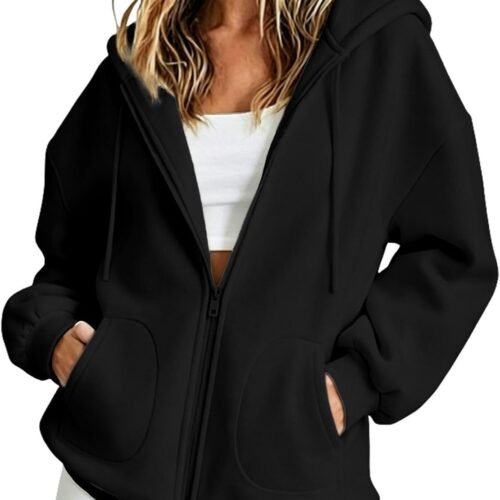 Zip Up Hoodie Women Oversized  Zip Up Y2K Hoodies Casual Long Sleeve Sweatshirts Fall Spring Track Jackets
