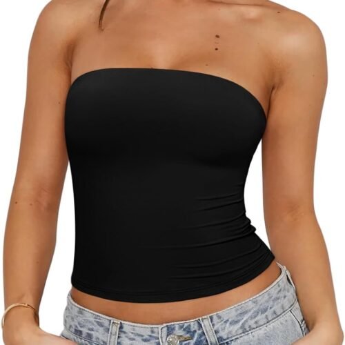 Women's Strapless Tube Top Double Lined & Non-Slip Y2K Backless Crop Tops for Summer Going Out