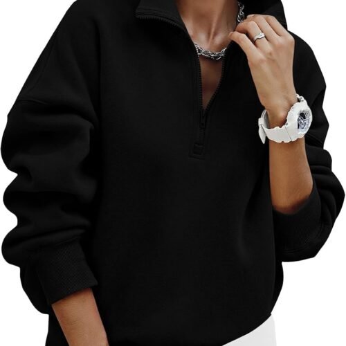 Womens Half Zip Oversized Sweatshirts Fleece Hoodies  Trendy Long Sleeve Pullover Tops Y2k Fall Outfits