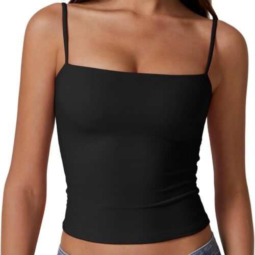 Women's Double Lined Basic Tank Top Adjustable Spaghetti Straps Sleeveless Camisole Shirts