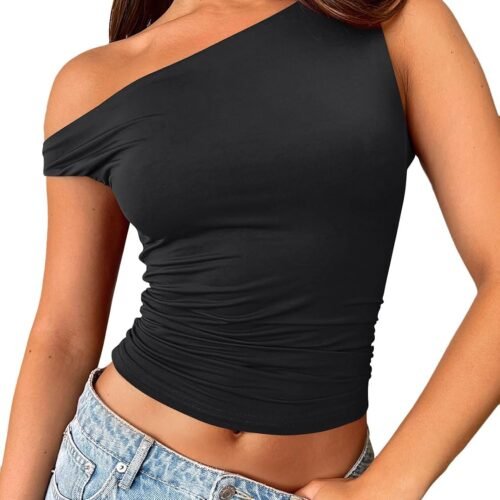 Womens Double Lined Off The Shoulder Tops Going Out Tank Crop Shirts