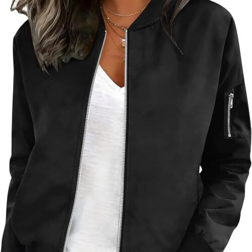 Women Casual Jacket Lightweight Long Sleeve Zip Up Coat Trendy Work Clothes With Pockets