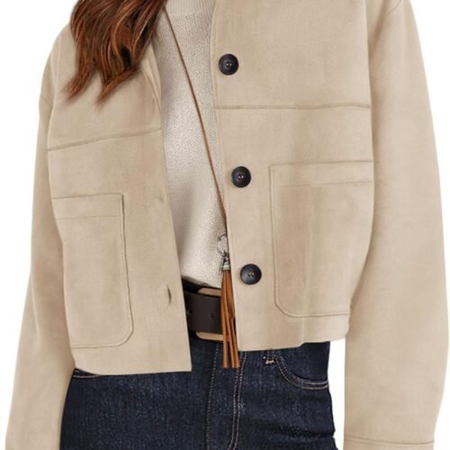 Women Faux Suede Cropped Jacket Casual Lightweight Fall Fashion Winter Coats Outerwear Trendy Clothes