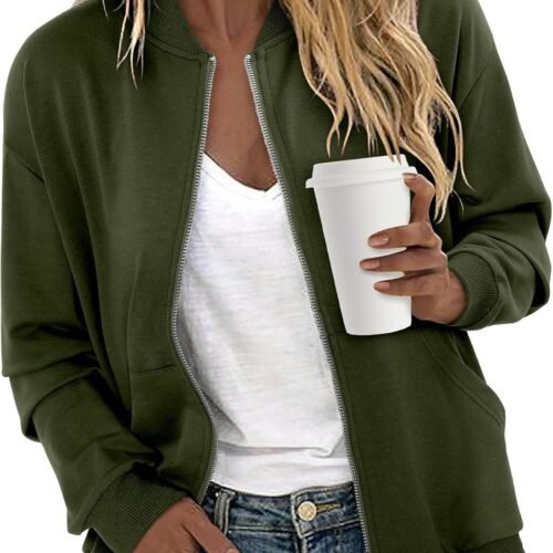 Women Zip Up Jacket Casual Long Sleeve Sweatshirts Fall Coat Outerwear Windbreaker with Pockets S-XXL