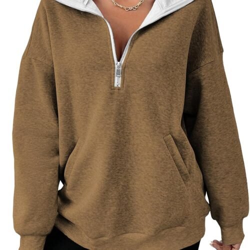 Womens Half Zip Pullover Vintage Novelty Long Sleeve Sweatshirt Midweight Pullover Loose Fashion Clothing