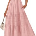 Women's  Spring Boho Spaghetti Strap Dress Casual Sleeveless Smocked A Line Beach Sundress Long Maxi Dresses