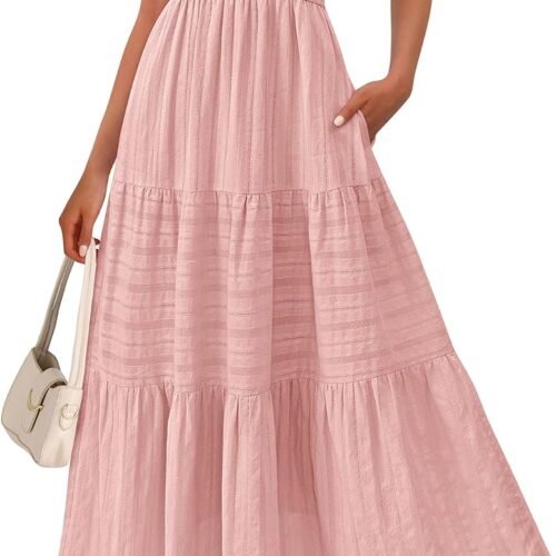 Women's  Spring Boho Spaghetti Strap Dress Casual Sleeveless Smocked A Line Beach Sundress Long Maxi Dresses