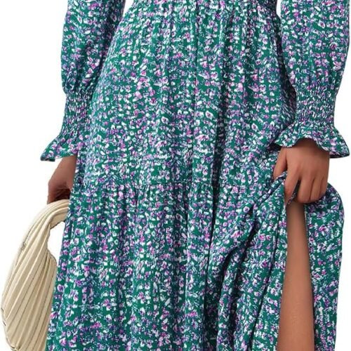 Women's Floral Maxi Dress  Fall Long Sleeve V Neck A Line Long Flowy Spring Party Boho Dresses